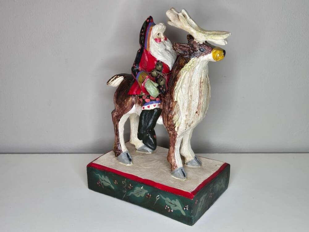 1989 House Of Hatten Folk Art Christmas Santa Riding Reindeer Figurine Statue